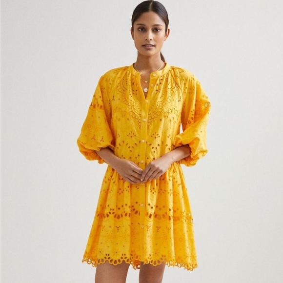 Anthropologie Dresses & Skirts - Anthropologie Tallulah Yellow Eyelet Mini Dress - Size L